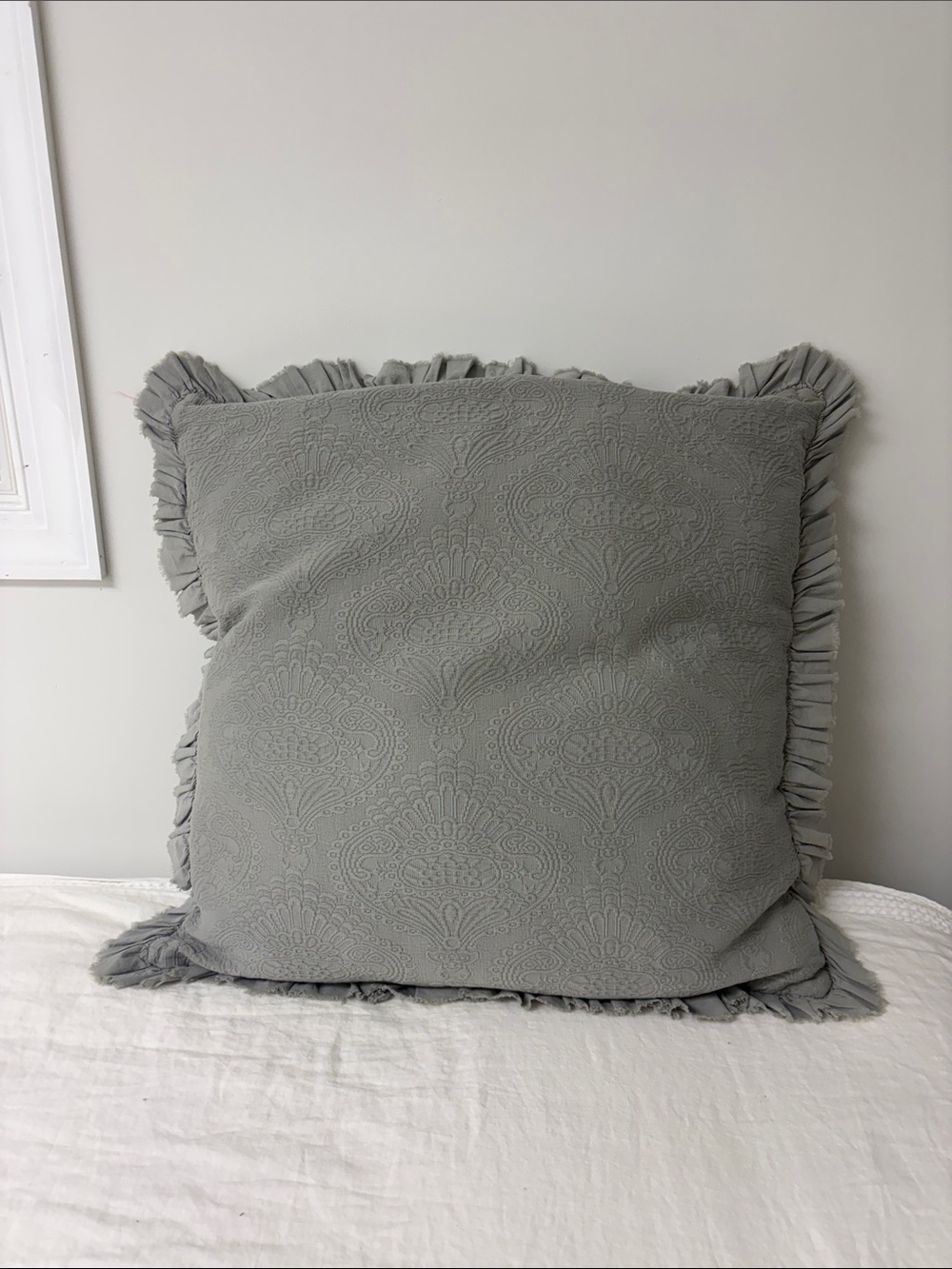 2- Gray Ruffled Decorative Throw Pillows covers